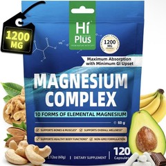 Hi Plus Magnesium Complex 1200mg 120 Veggie Capsules Sleep Support Non-GMO