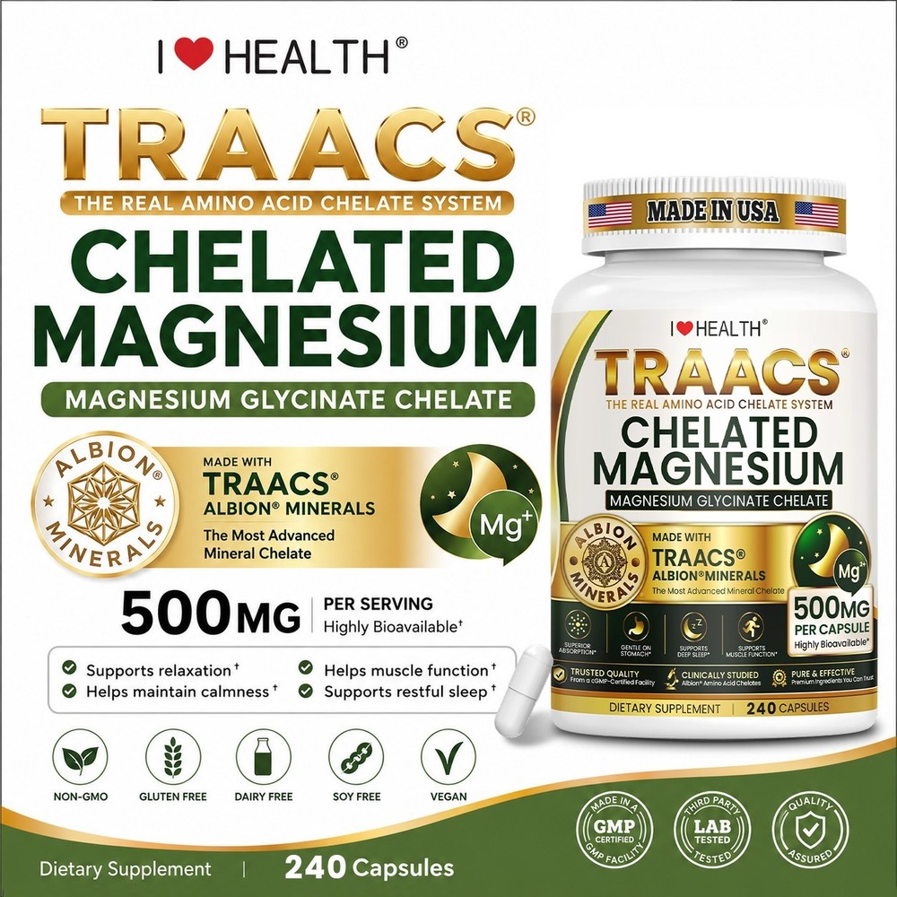 500mg 240 Caps Chelated Magnesium Glycinate Sleep Support Vegan