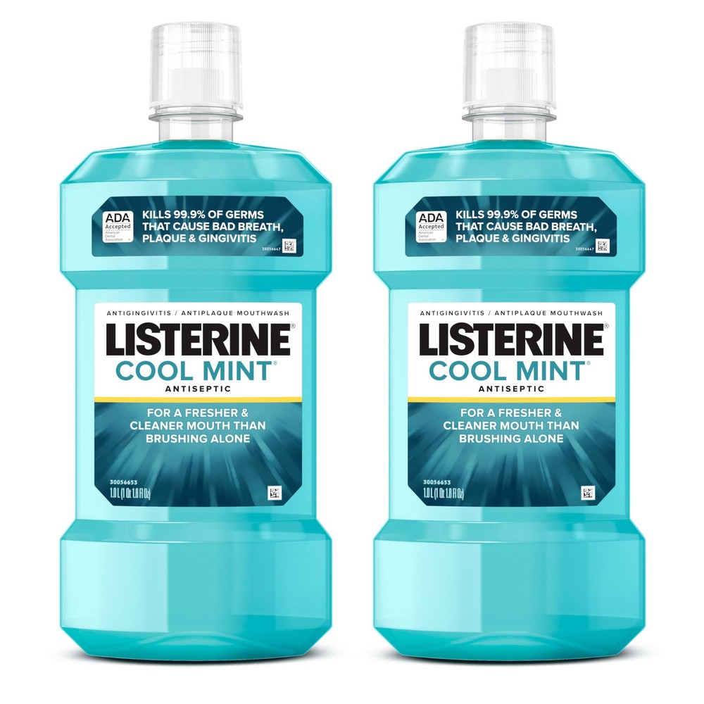 Listerine Cool Mint Antiseptic Mouthwash, Kills 33.81 Fl Oz (Pack of 2), Blue