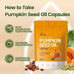 NEW LUXRY VIVONU Pumpkin Seed Oil 1000mg with Saw Palmetto 300 Softgels