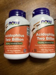 NOW Acidophilus Two Billion Probiotic 100 Veg Capsules Lot of 2 New Sealed