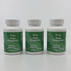 3 PACK Truvy Pre+ Probiotic Chews Grape 60 Tablets Per Bottle Exp 06/2026 NEW