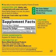Nature Made Vitamin D3 1000 IU (25 mcg) Softgel, Dietary Supplement for Bone, Te