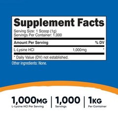 Pure L-Lysine Powder 1KG (2.2lbs) – Gluten-Free, Non-GMO, Amino Acid Supplement