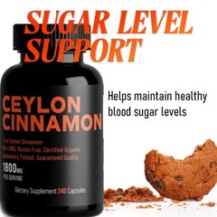 True Ceylon Cinnamon 1800mg | Organic | 240 Capsules | High Potency | Free Ship