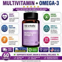 HK Vitals Multivitamin Omega 3 Capsules EPA DHA Support 60 Ct Adults