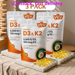 3PCS VEV D3 K2 10000 IU Softgels with Coconut Oil, 2-in-1 Vitamin Support 300 Ct