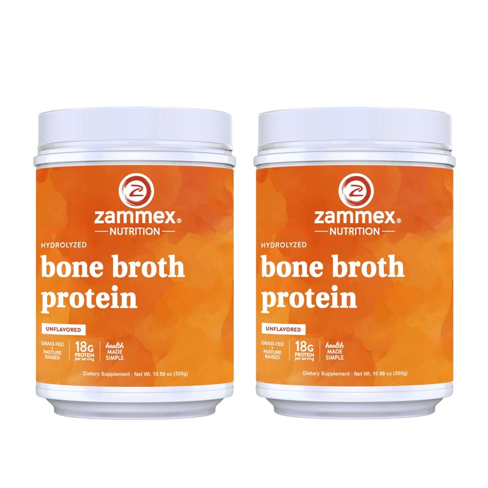 Zammex Beef Bone Broth Powder-21.2oz Hydrolyzed PeptidesType I, III (2 bottles)
