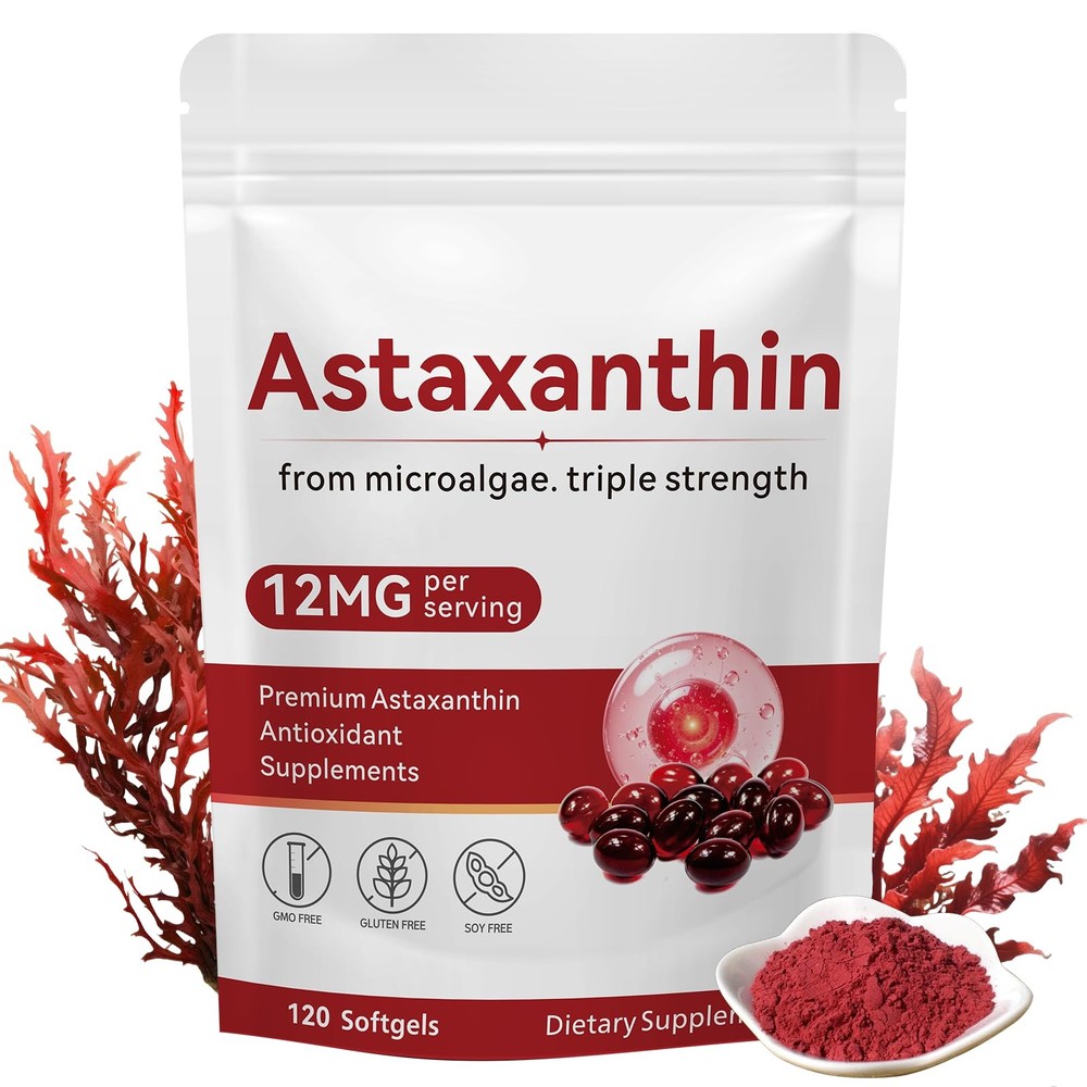 Astaxanthin 12mg, 120 Softgels, Premium Astaxanthin Antioxidant Supplements wit
