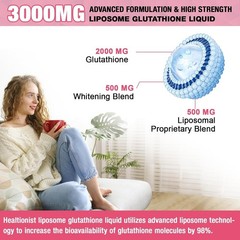2 Pack 3000mg Liposomal Glutathione Liquid Drops with Vitamin C, 98% Absorption,