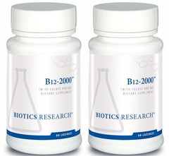 Biotics Research B12-2000 60 Lozenges Vitamin B12 Folate B6 2-Pack Bundle