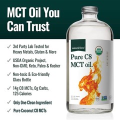 Natural Force Organic Pure C8 MCT Oil – Liquid MCT Oil in Glass Bottle, 32 Ounce