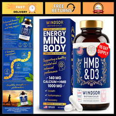 HMB & Vitamin D3 Supplement – 1000mg Muscle Growth, Strength, Recovery – 180 Cap