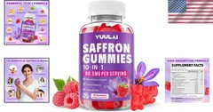 Gummy Saffron Supplements for All Ages – 10-in-1 Health Blend, Raspberry Flavor