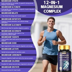 12 Magnesium Complex capsules + Biotin Vitamin B Complex Boost Energy Skin Hair