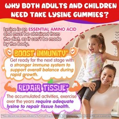 L-Lysine Gummies 500/1000mg with Algae Omega 3 Vitamin B2 D3 K2 C for Kids 9+…