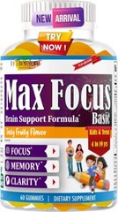 Max Focus Basic Kids Brain Supplement Omega 3 6 9, Focus Vitamins for Kids