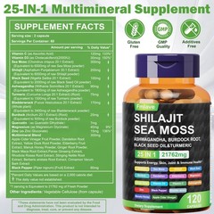120 Pills Organic Irish Sea Moss 21762MG with Burdock Root Bladderwrack Shilajit