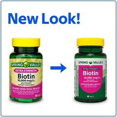 Spring Valley Extra Strength Biotin plus Keratin Tablets, 10000 Mcg, 60ct. pak 2
