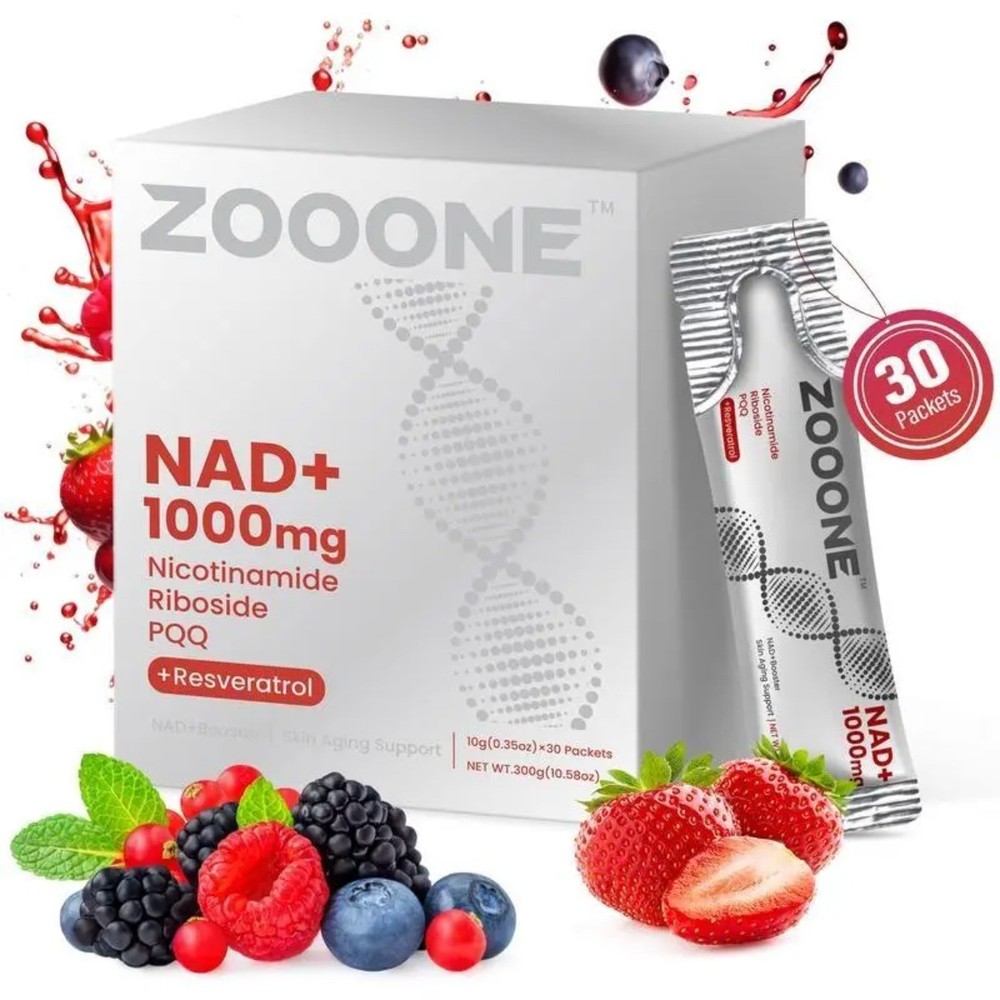ZOOONE 1000mg NAD+ Berry Drink Mix 30 Pack Anti-Aging Energy Focus Support