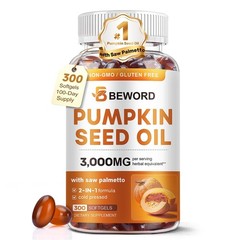 Pumpkin Seed Oil & Saw Palmetto Softgels 3000mg, 300 Count | Cold-Pressed, Non-G