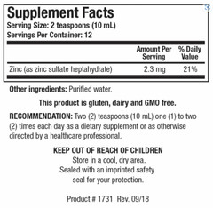 Biotics Research AQUEOUS ZINC Sulfate Heptahydrate 4 Fl Ounces Liquid Test 3/26