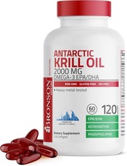 Non-GMO Antarctic Krill Oil 2000 mg with Omega-3s – 120 Easy-to-Swallow Softgels