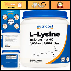 Pure L-Lysine Powder 1KG – Gluten-Free, Non-GMO, Amino Acid Supplement, 2.2lbs