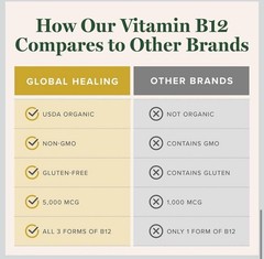 Global Healing Center – Vitamin B12 Sublingual 5000 MCG Organic Liquid 1 Oz