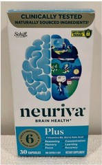 NEURIVA Plus Brain Supplement for Memory & Focus, 30 CT ea (2 Bottles) Exp 2027
