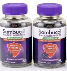 2x Sambucol Black Elderberry 600mg Vitamin C TRIPLE Immunity Gummies 60ct/Bottle