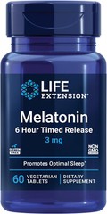 Life Extension Melatonin 6 Hour Timed Release 3 mg-60 vegetarian capsules(2pack)