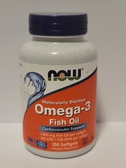 NOW Foods Omega 3 1000 mg / Molecularly Distilled 100 Softgels 50 doses Exp 3/26