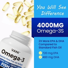 Fish Oil Omega 3 4000mg 120 Softgels EPA 720mg + DHA 480mg Non-GMO