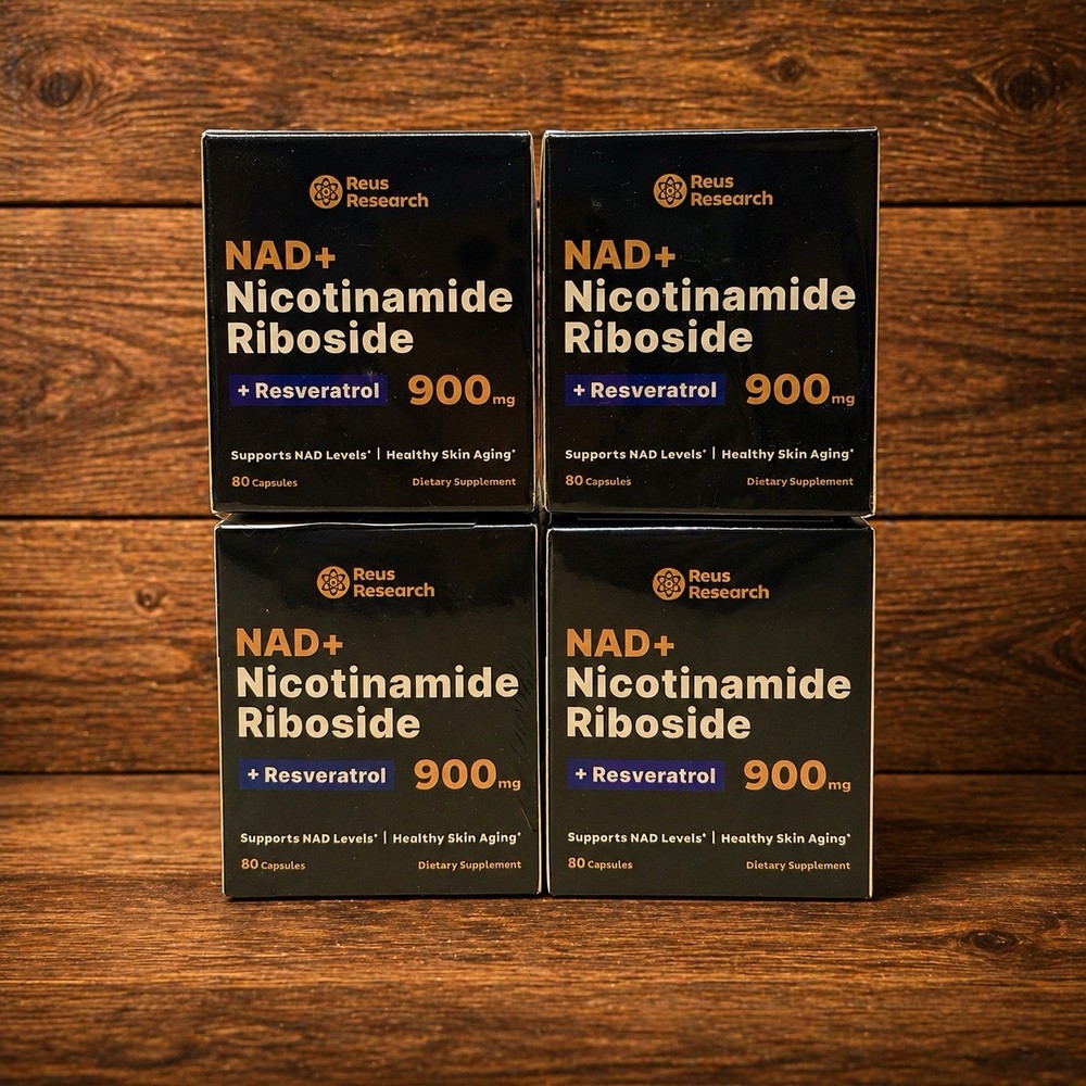 4 Pack NAD+ Nicotinamide Riboside + Resveratrol, 900mg, 80 Capsules. Exp 01/2027