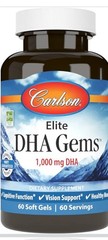 CARLSON ELITE DHA GEMS 1000mg , 60 SOFT GELS EXP. 01/2028 COGN. FUNCT. VISION.