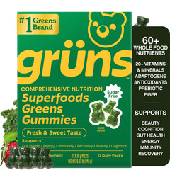 Gruns Sugar Free Superfood Multivitamin Greens Gummies for Adults, 12 Count