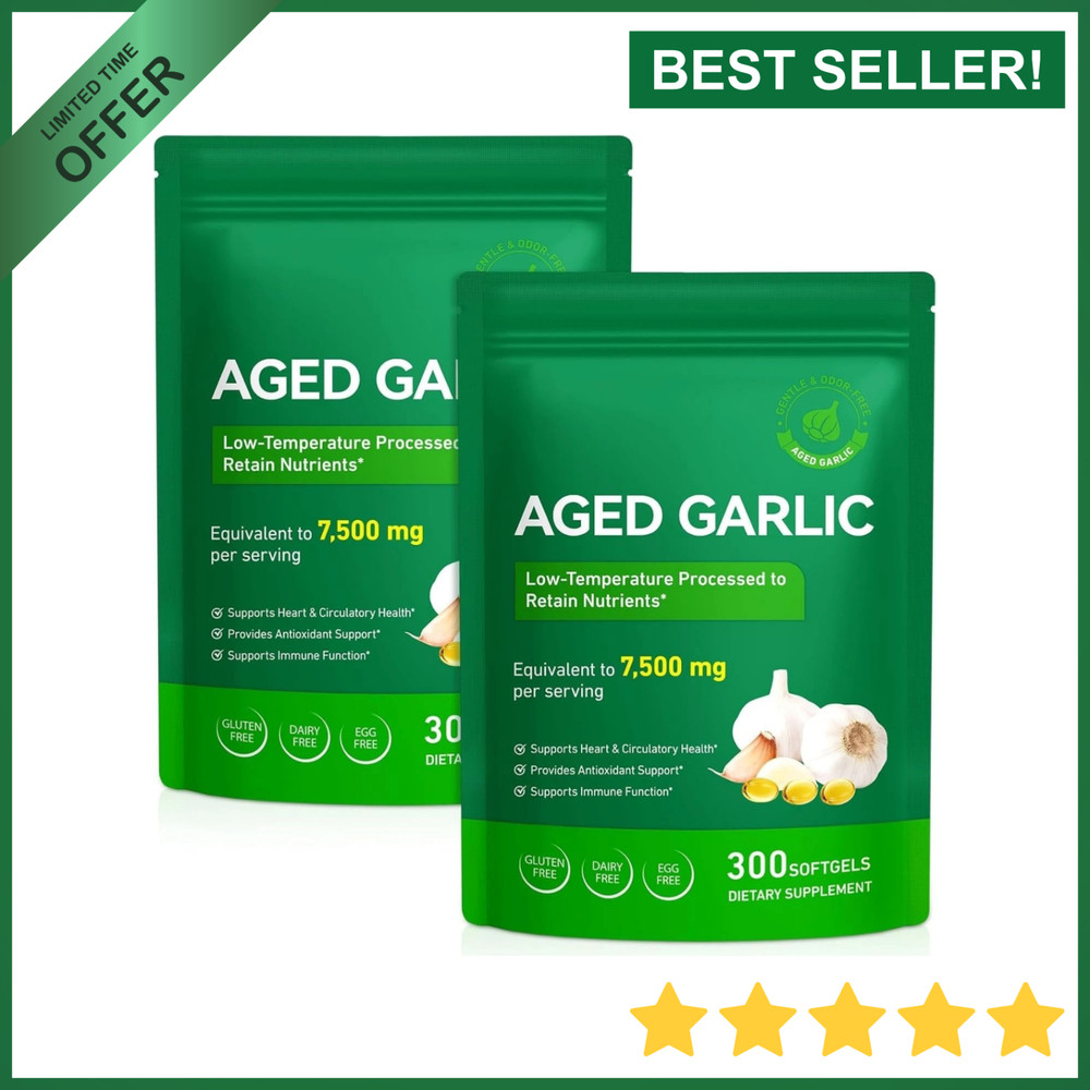 2 Pack Best Aged Garlic Extract, 300 Softgels, 7500mg Odorless | Heart & Immune
