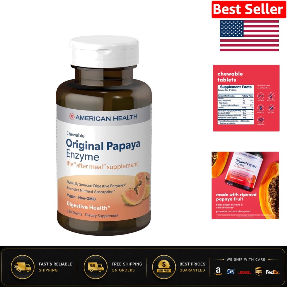 Papaya Enzyme 250 Chewable Tablets – & Gluten-Free Digestive Aid