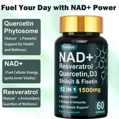 NAD + Resveratrol Quercetin D3, Shilajit & Fisetin, Enhance Cellular Energy 60ct