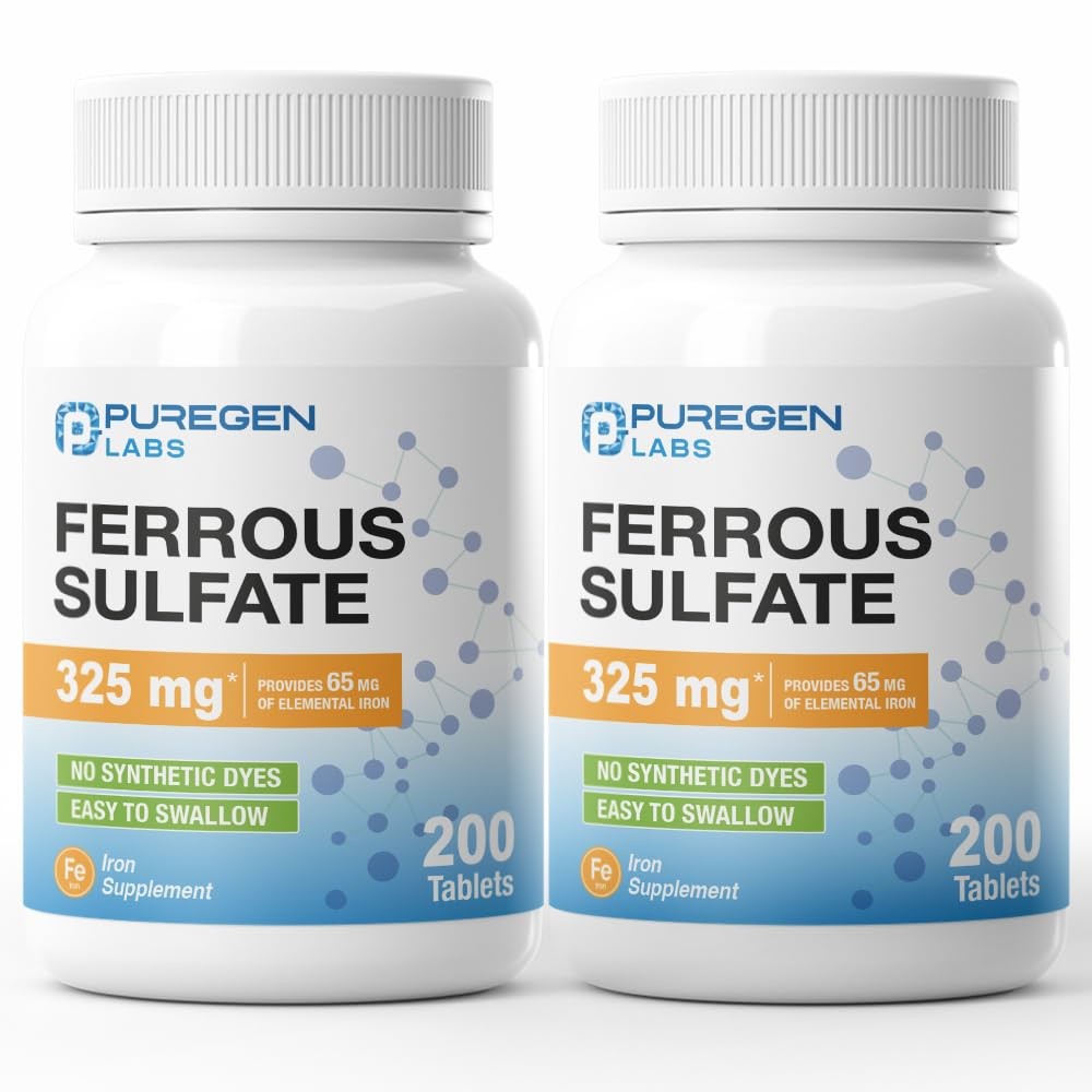 Puregen Labs Iron 65mg High Potency Iron Supplement | No Artificial Color Ad…
