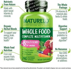 NATURELO Whole Food Multivitamin 240 Vegan Capsules