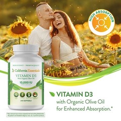 Vitamin D3 10000 IU (250mcg) Enhanced with Organic Olive Oil (240 Softgels)