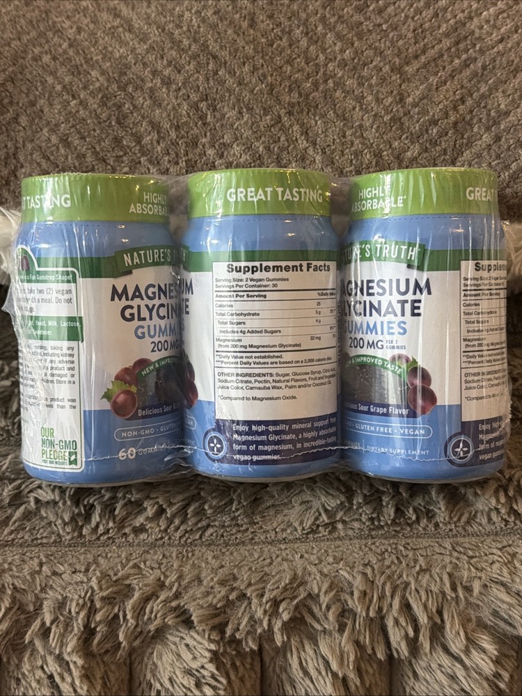 (3) Nature’s Truth Magnesium Glycinate 200 mg 60 Gummies Vegan Non-GMO 12/27