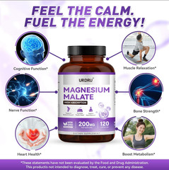 1350mg Magnesium Malate 200mg Elemental High Absorption 120 Capsules Non-GMO Veg