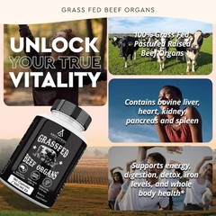 Ancestral Supplements Grass Fed Beef Organ Supplement 180 Capsules Non-GMO new