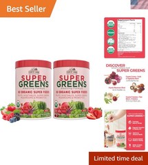 Nutrient-Rich Super Greens Berry Powder – 50 Organic Ingredients, 21 oz, 2-Pack