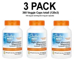 Doctor’s Best, Magnesium, 3 PACK, 120 Veggie Caps (360 total!) 105 mg per serve