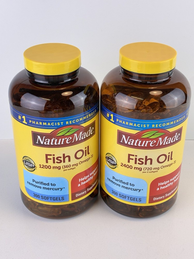 Nature Made TWIN PACK Fish Oil 1200mg 360mg Omega 3 – 300 Softgels Each EXP 8/28