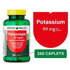 Spring Valley Potassium Caplets Dietary Supplement Value Size, 99 mg, 250 Count